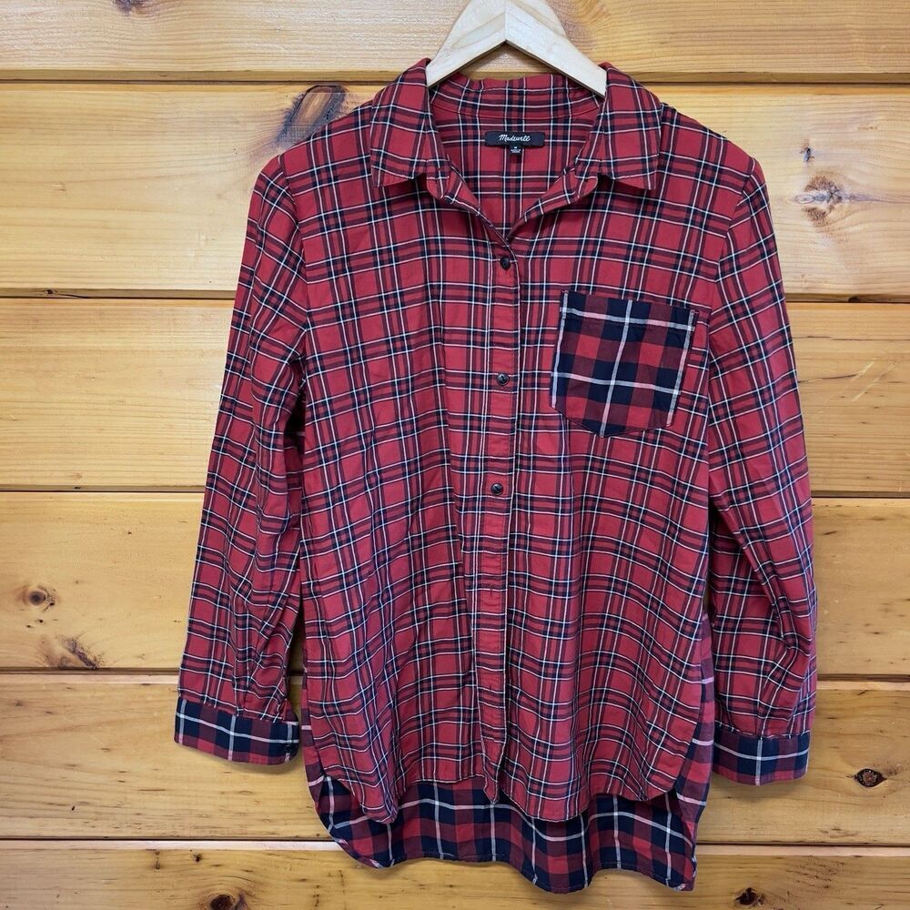 Madewell Ex-Boyfriend Button Up LS Shirt Top Red Plaid Patchwork Women’s M